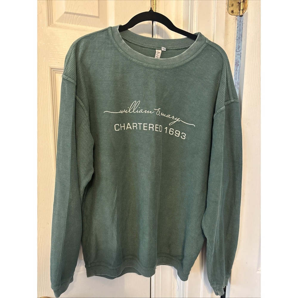 William & Mary Chicka-d Corded Crew Womens Sweatshirt Green S Pullover